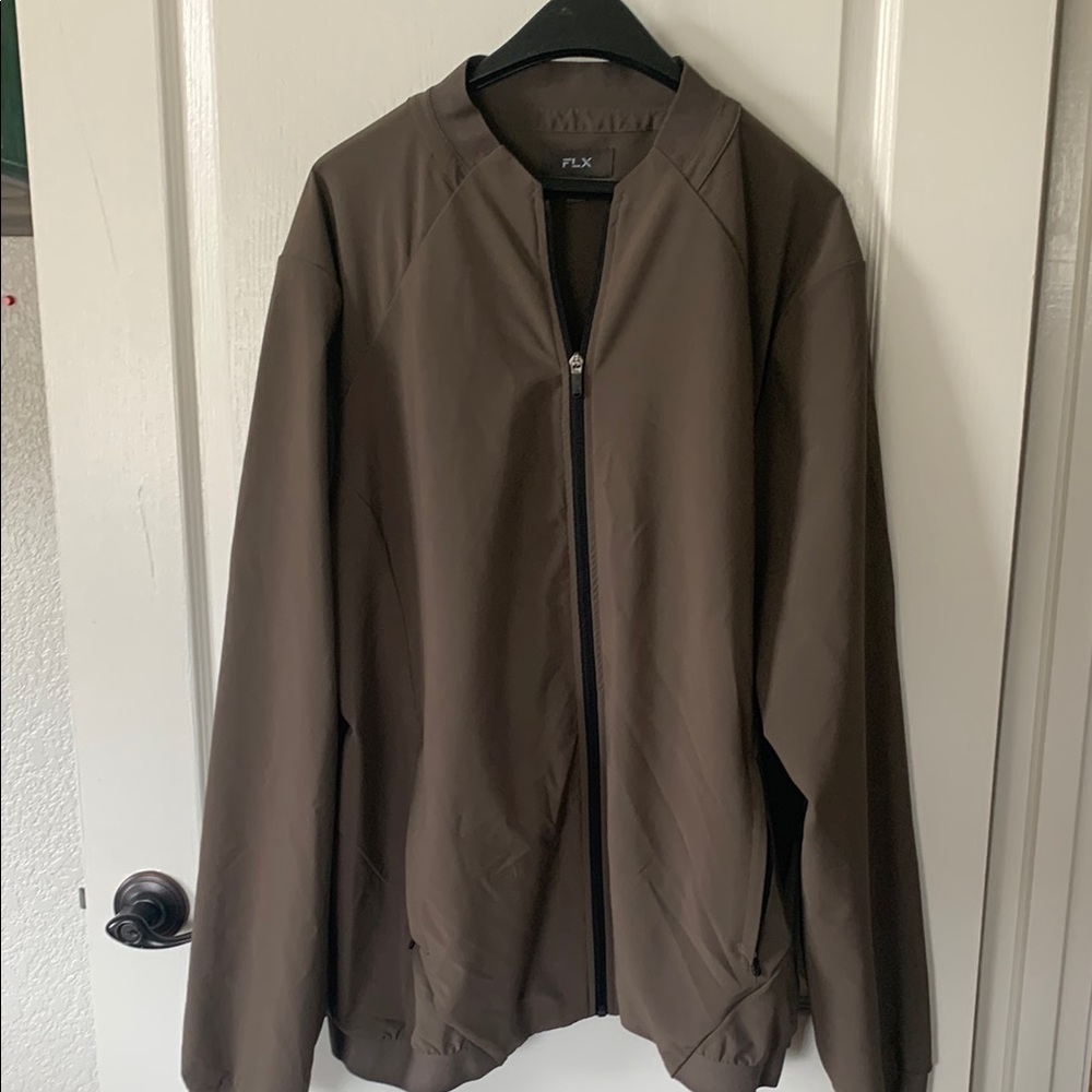 Brown Windbreaker with Stand-Up Collar and Elasticized Cuffs